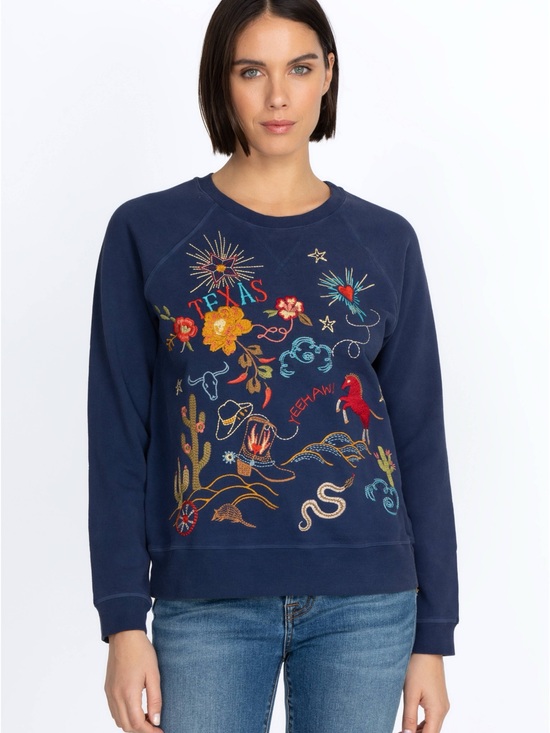 Johnny Was Sweaters - Johnny Was Embroidered Navy Texas Raglan Sweatshirt Small